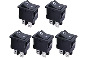 mxuteuk 5pcs Snap-in DPST Rocker Switch Toggle Power ON-Off Switch 4 Pin AC 250V 6A 125V 10A, Use for Car Auto Boat Household Appliances MXU1-4-201