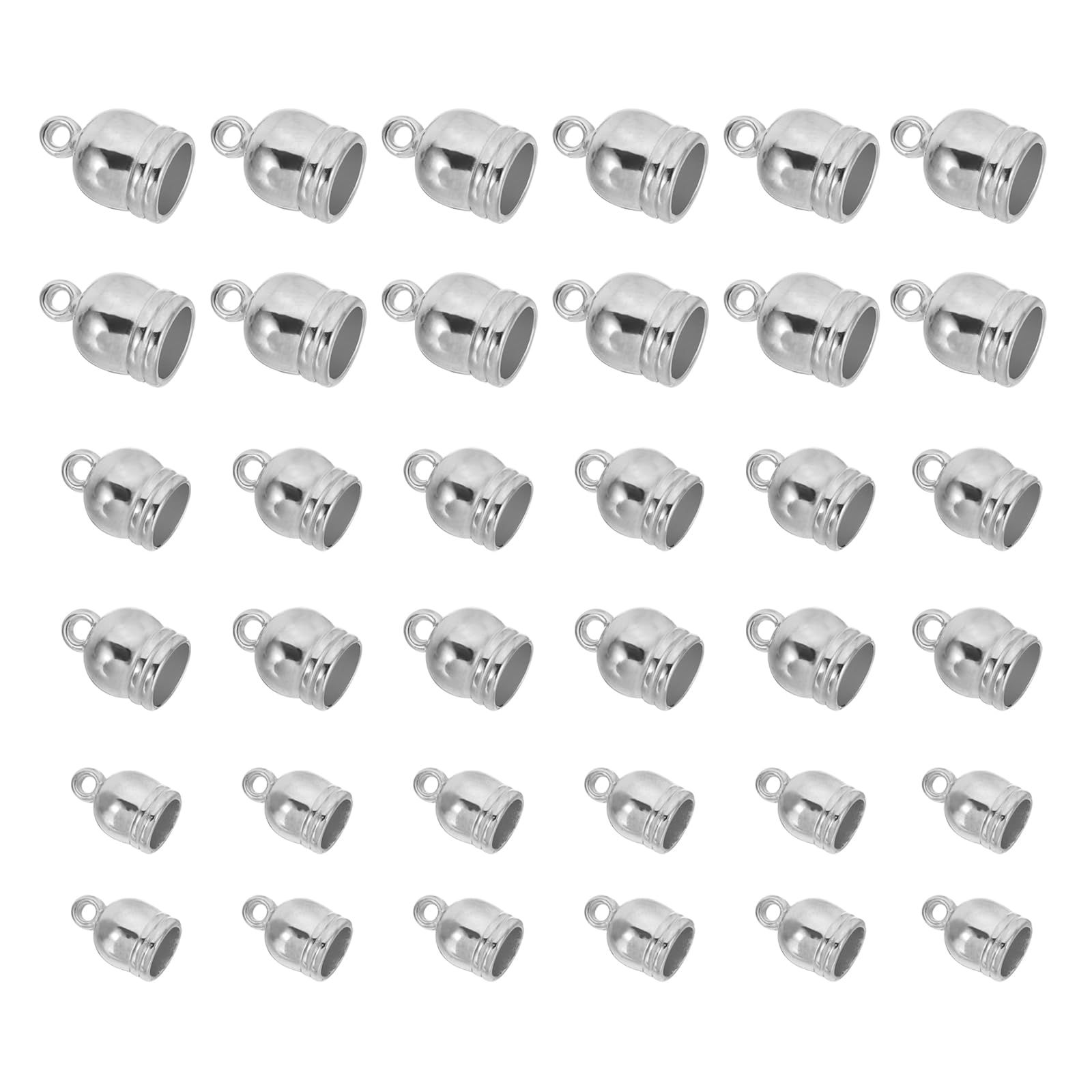 PATIKIL 6.5mm, 8mm, 9mm Cord End Caps Set, 150Pcs Alloy Round Terminators Cord Findings Clasp for Jewelry Making Bracelet Tassel DIY Crafts, White Silver