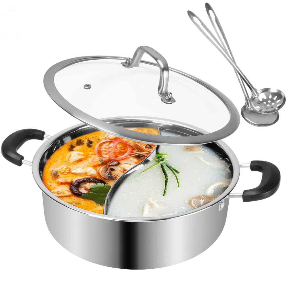 Photo 1 of Shabu Hot Pot Stainless Steel,Chinese Induction Shabu Pot with Divider for Kitchen Cooker, Gas Stove