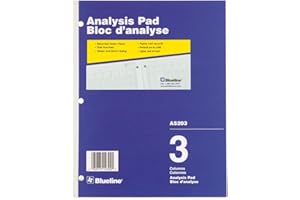 Blueline Analysis Pad, Glued Binding, 3 Columns with Description, 50 Sheets, 10-7/8-Inch x 8-1/2-Inch, Blue (A5203)