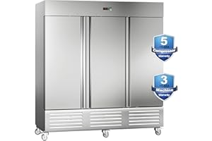 ECEVT 81" W Commercial Freezer with 3 Door Stainless Steel Reach-in Solid, 72 Cu.ft Commercial Refrigerators with 12 Adjustable Shelves for Restaurant, Bar, Shop
