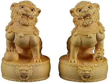 Un par de estatuas de Leones de Madera de Perros Fu Foo, decoración de