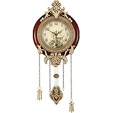 Aero Snail Dia 9-inch Retro Style Vintage Wood Indoor Wall Clock with Swinging Pendulum (Requires 2 AA Batteries for Clock Hands and Pendulum)