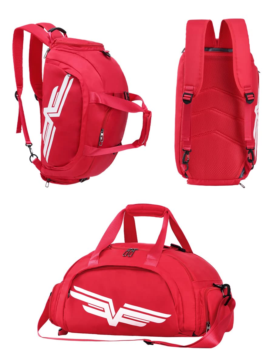 FIORETTO Sports Gym Bag with Wet Pocket & Shoe Compartment, Water Repellent Weekend Hospital Overnight Bag for Women, Sports Holdall Backpack (Red+White)