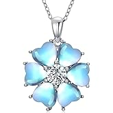 EUSJ Necklace for Women Flower Necklace Pendant 925 Sterling Silver Zircon Jewelry Necklace, Anniversary Valentine's Day Gifts for Women, with 18"+2" Chain