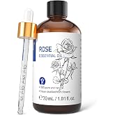 HIQILI Rose Essential Oil for Skin, Diffuser &amp; Hair Care | Premium Glass Dropper Included, Ideal for Aromatherapy, Relaxing Body Massage &amp; Home Fragrance &ndash; 30mL / 1.01 fl oz