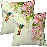 Orythyra Hummingbird Pink Flowers 18 x 18 Throw Pillow Covers Set of 2 Pillow Cases Protectors Outdoor Pillowcases Square Dec