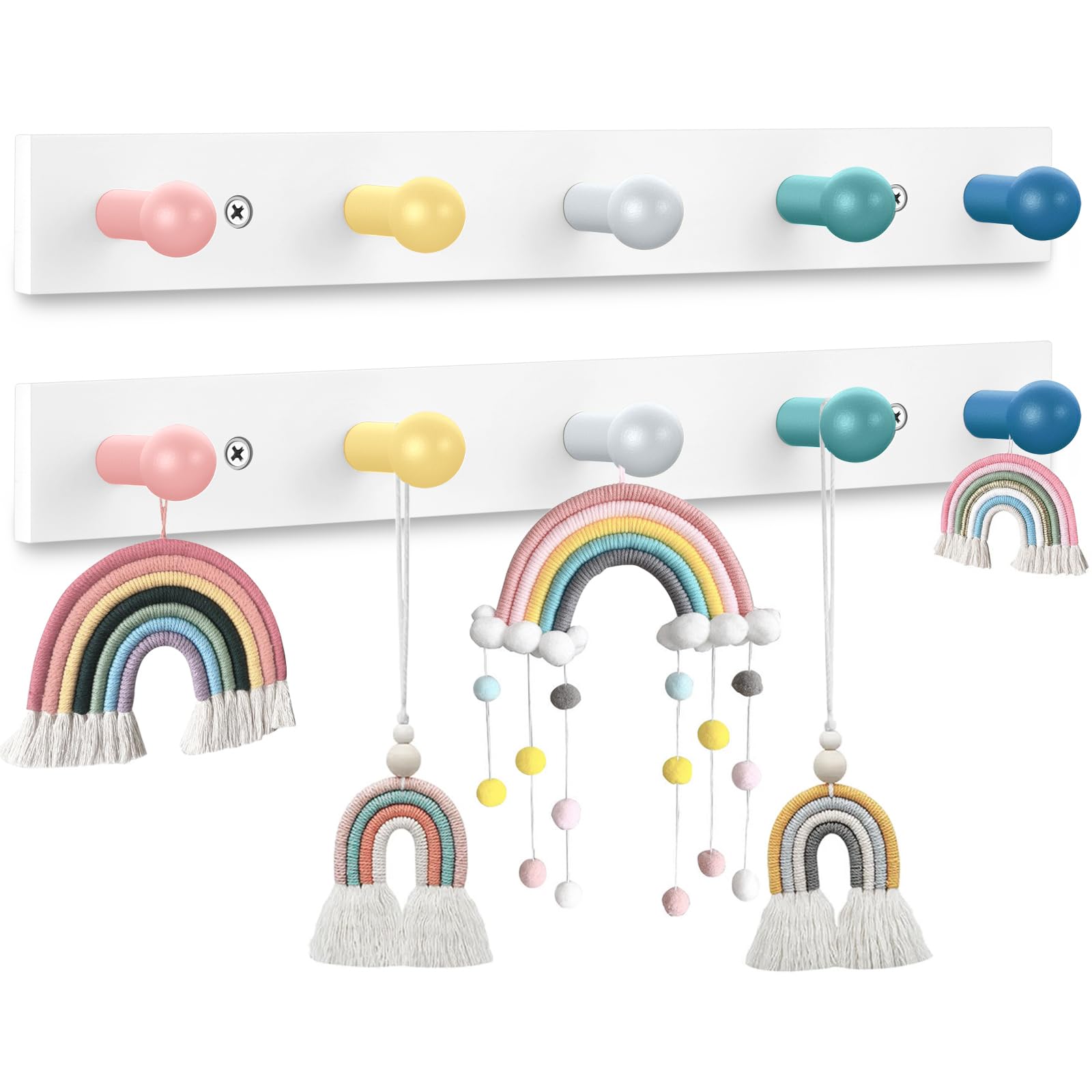 2PCS Kids Wall Hooks Rainbow Design Coat Rack for Boys Girls