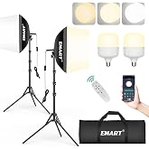 EMART Softbox Photography Lighting Kit 2Pack 50W LED 16"x16" Pull Soft Box | 3000K-6000K LED Bulb with Remote/APP Control, Professional Photography Lighting kit for Portrait, Video Recording, Streaming