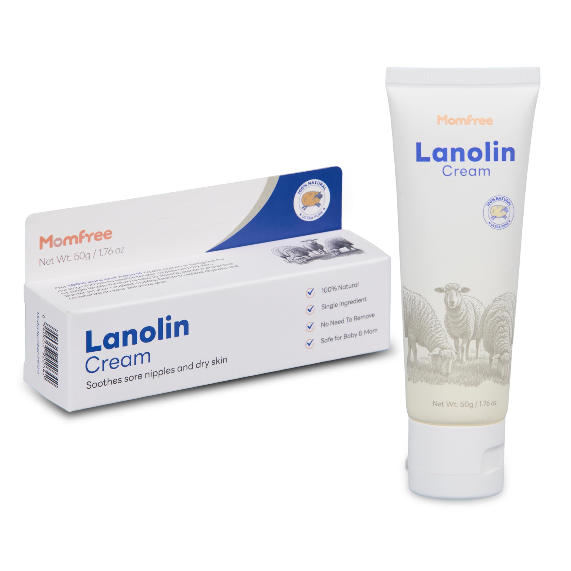 Photo 1 of Natural Lanolin Nipple Cream: Soothing Nipples Cream Single Ingredient | Soothes Cracked & Sore Nipples | No Need to Remove Safe for Baby & Mom - 50g/1.76oz
