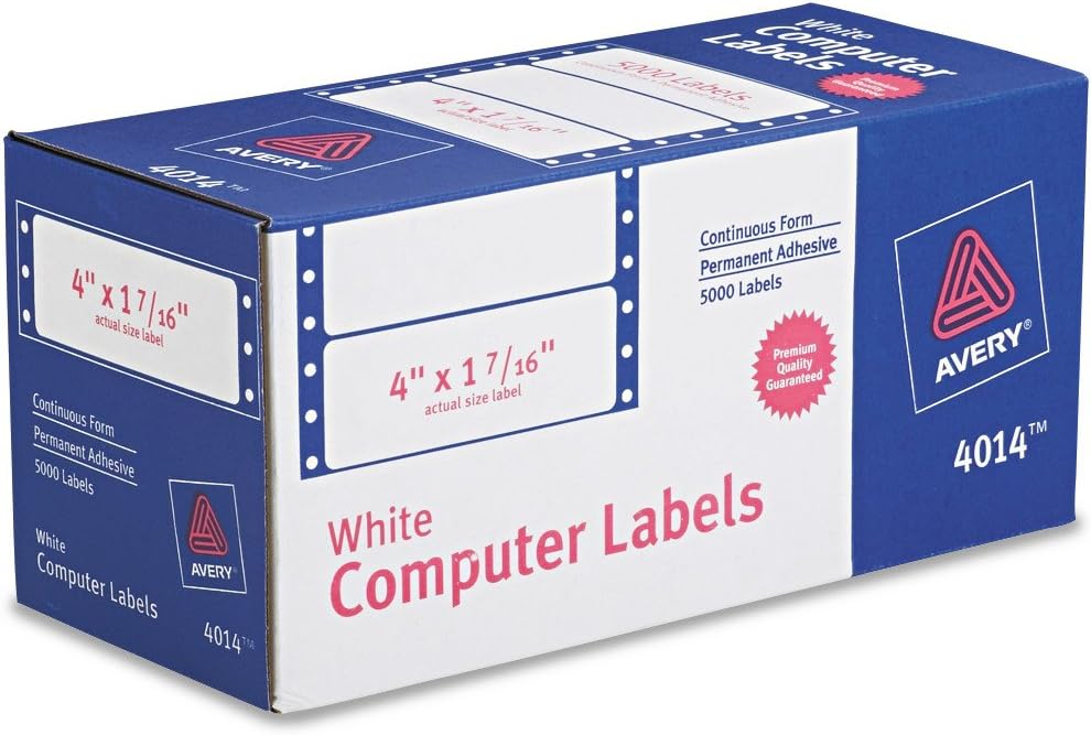 Avery 4014 Dot Matrix Mailing Labels, 1 Across, 1 7/16 x 4, White (Box of 5000) : Continuous Form Labels : Office Products