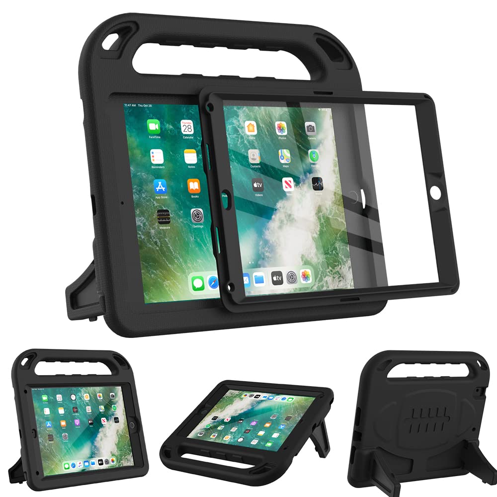 Surom Kids Case for New iPad 9.7 2018/2017 with Built-in Screen Protector, Light Weight Shock Proof Handle Stand Kids Case for iPad 9.7 2017/2018 iPad Air/iPad Air 2/iPad Pro 9.7 - Black