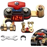 TAINECTC 12/24V Universal Car Battery Disconnect Switch with LED Voltage | 12/24V Battery Cut Off Switch With Leak Protection, Thickened Pure Copper, Rotatable Dual Heads, Fits Car, Mower, RV &amp; Boat