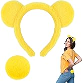 Semato Yellow Bear Ears Headband and Tail Set - Animal Yellow Bear Ears Soft Costume Heardwear and Tail for Halloween Accessories