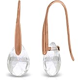Galaxy Gold GG 14k Solid Rose Gold Fish Hook Earrings with Dangling Briolette White Topaz