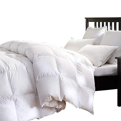 Oaken-Cat Goose Feather Down Comforter Queen - 100% Organic Cotton, Medium Warm All Seasons Hypoallergenic Duvet Insert (Full / Queen, Ivory White)