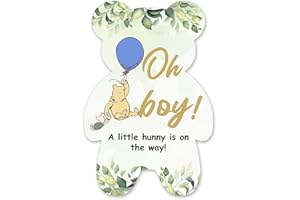 brayqu Winnie the Pooh Boy Baby Shower Invitations Oh Boy Pooh Bear Baby Shower Party Bear Shaped Invitations Fill-in Invites (20 Invitations with Envelopes)