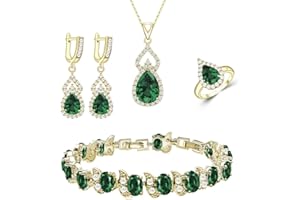 LMXXVJ Women Jewelry Set Platinum Plated Necklace Open Ring Earrings Bracelet Set,Birthday/Anniversary Mother’s Day Jewelry Gifts for Mom/Wife/Sister/Best Friend