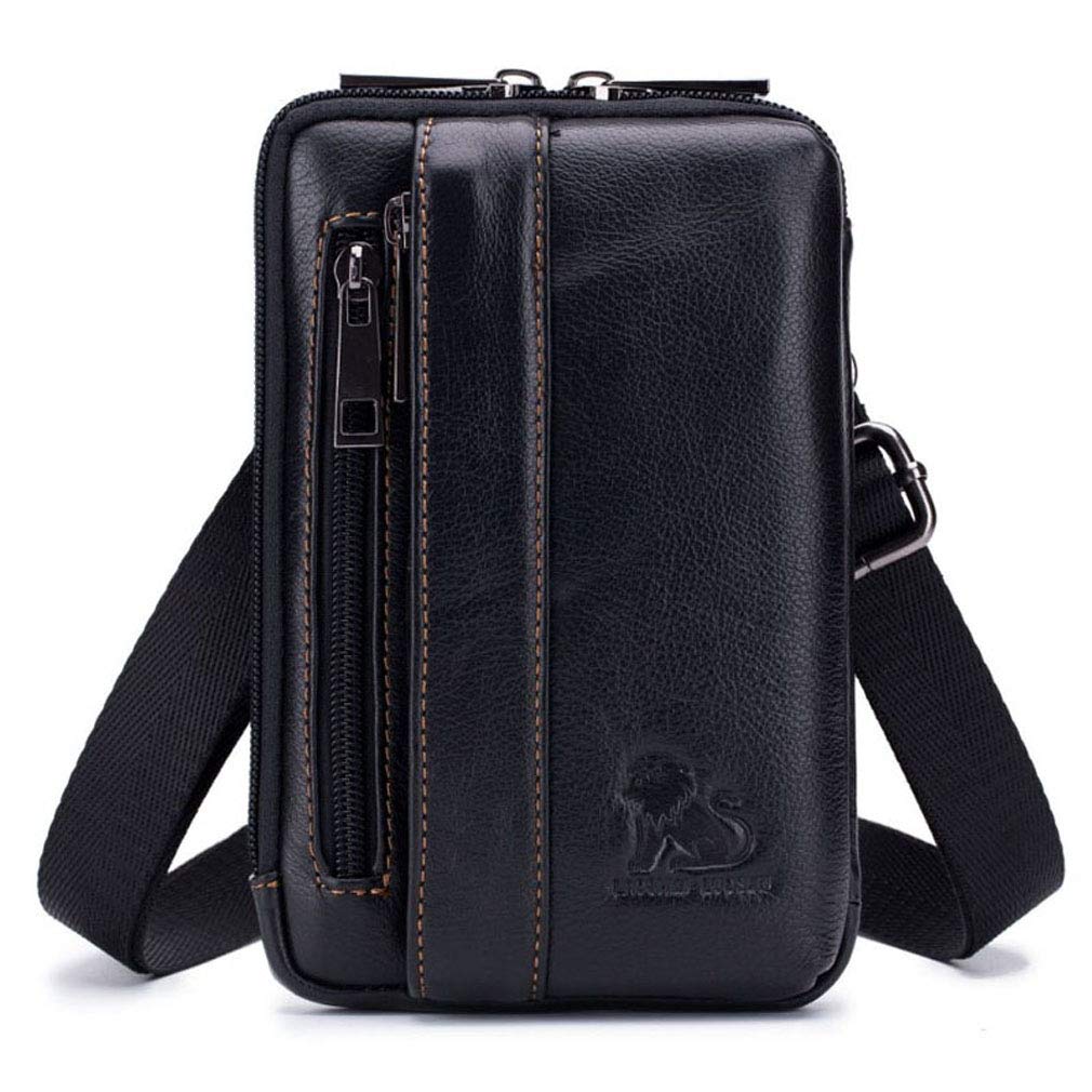 Xieben Leather Phone Belt Holster Waist Case Bag for Men Travel Outdoor Camping Cell Phone Loop Pouch Bum Pack Purse Wallet Holder Phone Black