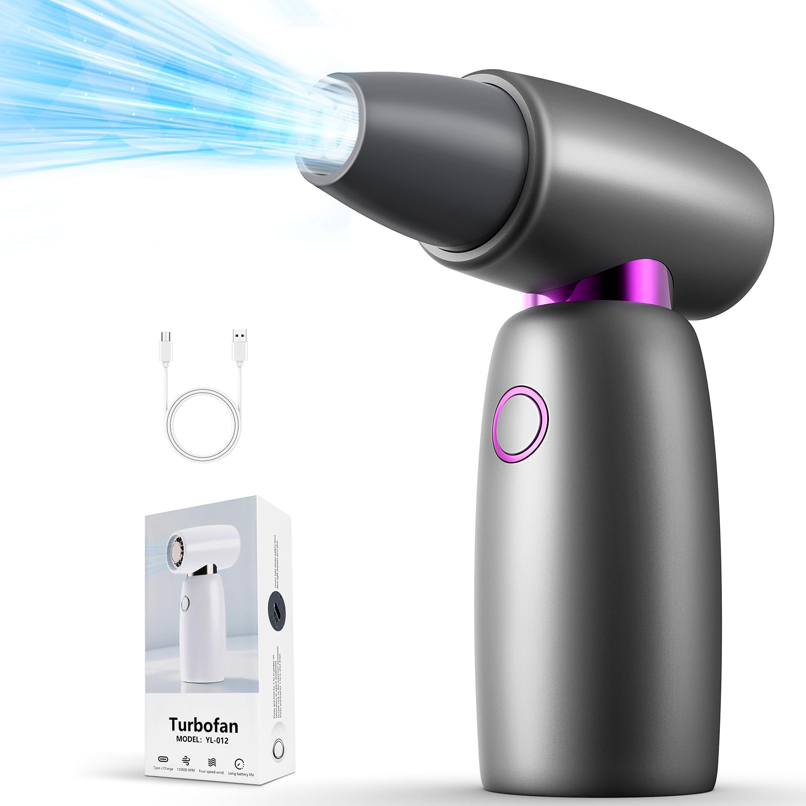 Compressed Air Cleaner for PC, 4-Gear Speed (Max 130000RPM) Powerful Air Duster Turbine Powered Brushless, Cordless Turbo Jet Blower Cleaner for Laptop, Keyboard, Camera, Replaces Air Can