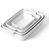 FOBENTA Casserole Dishes for Oven - Ceramic Bakeware Sets of 4, Rectangular Baking Deep Dishes with Handles, Lasagna Pans for Kitchen Cooking & Housewarming, White
