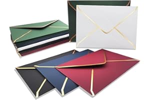 WEZCHUGHAOL 50 Pcs Invitation Envelopes, V-Flap Envelopes Mailing Card Envelopes, Quick Seal Envelopes with Gold Border for B