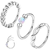 FLOGWE 3 Pcs Nose Rings Hoops for Women 316L Surgical Steel Opal Septum Rings 16G Hinged Nose Piercings Jewelry Cartilage Earring Helix Rook Tragus Daith 8mm