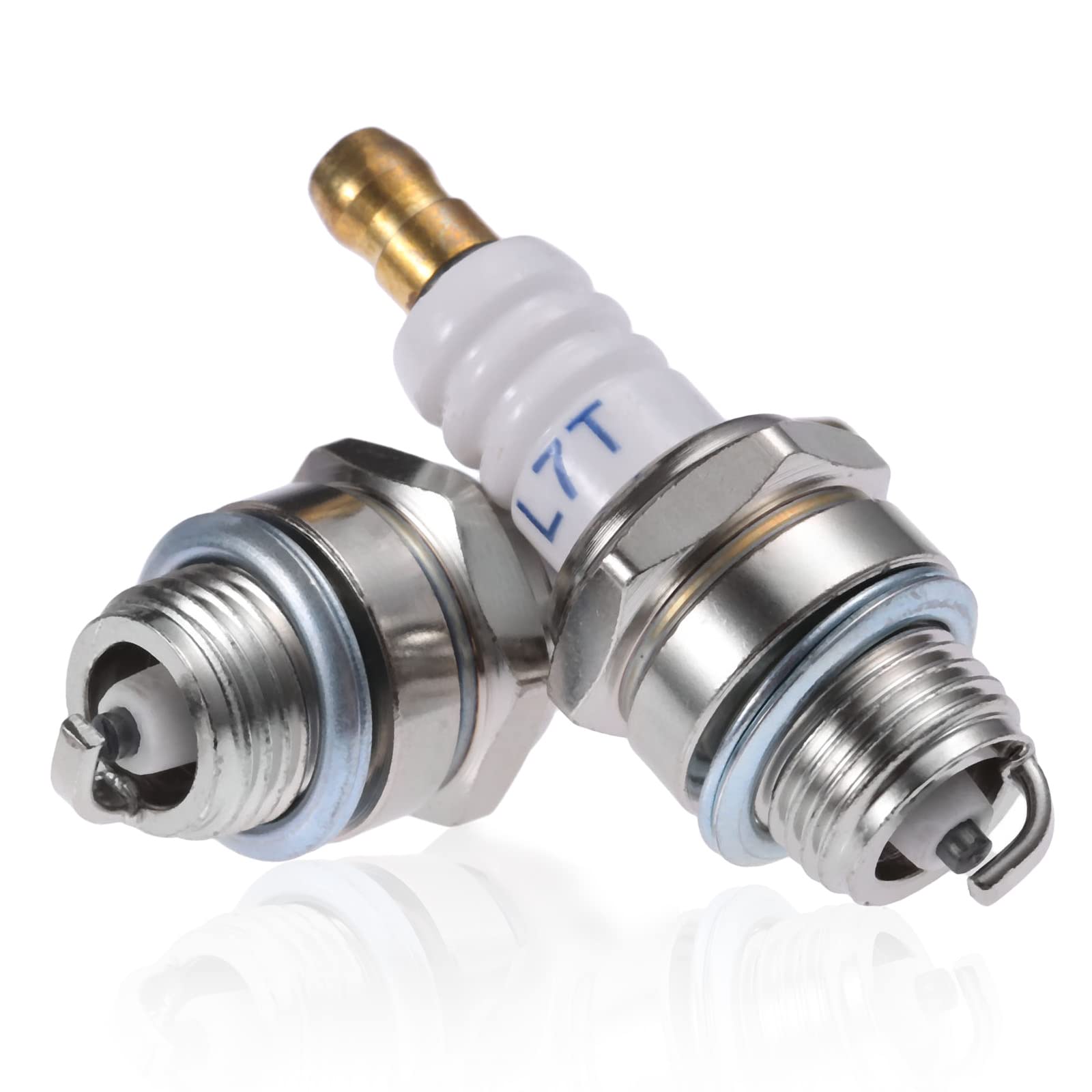 Hicello 2 Pcs L7T Spark Plugs, 2 Stroke Spark Plug for Strimmer Chainsaw Brush Cutter Lawnmower Hedge Trimmer Cutter Engine Accessory, Replacement Universal 2-Stroke Spark Plug