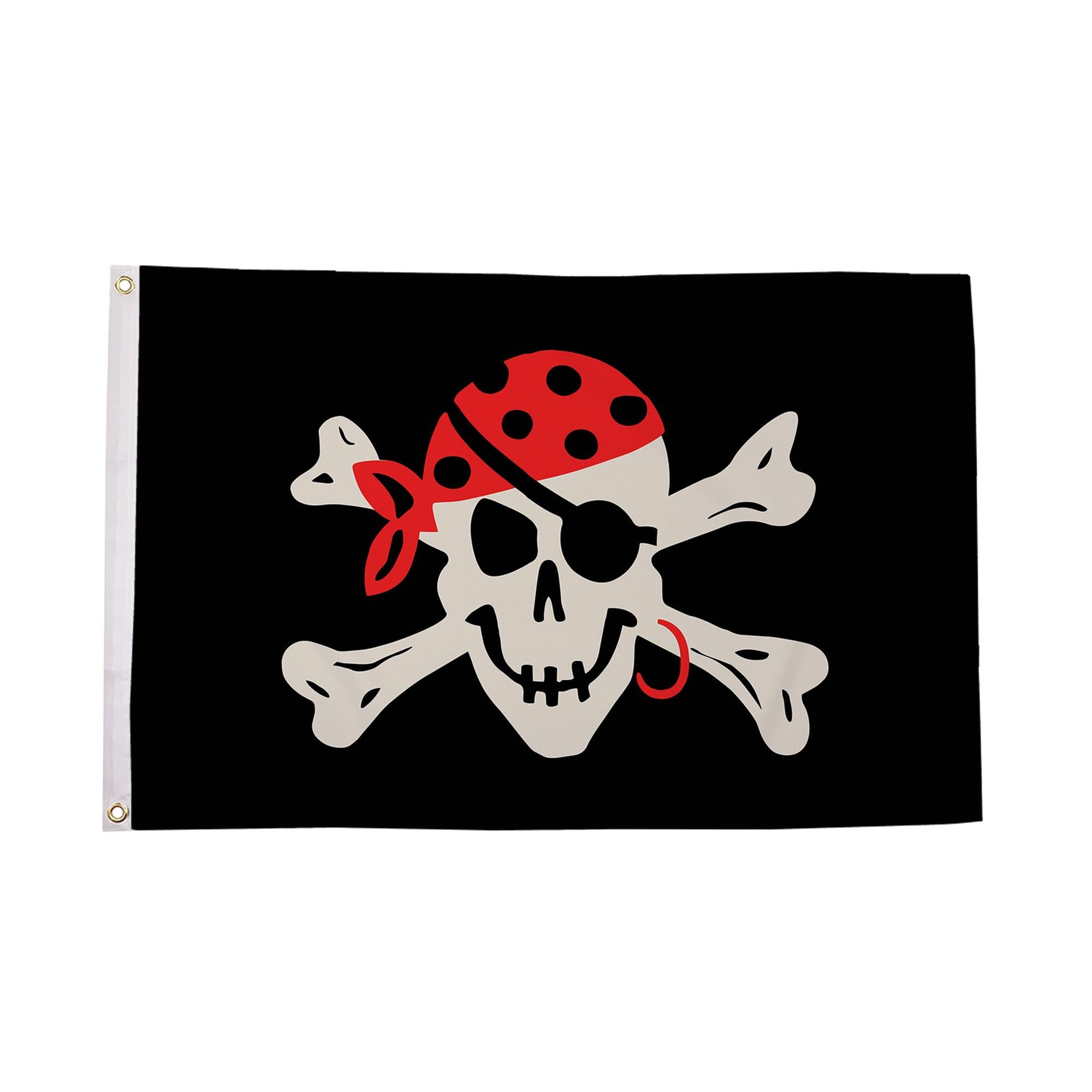 Flagtex Pirate Flags One Eyed Jack 5ft x 3ft (150cm x 90cm) - Pirate Banner Traditional Design, Jolly Roger Flag for Garden Display, Outdoor Pirate Decorations