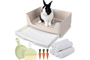 Yuoaes Large Rabbit Litter Box Bunny Potty Training Corner Litter Pan with Drawer Comes with Liners Rabbit Pee Pads, Small Animal Bedding Toilet for Adult Guinea Pig, Ferret, Hamster, Bunnies