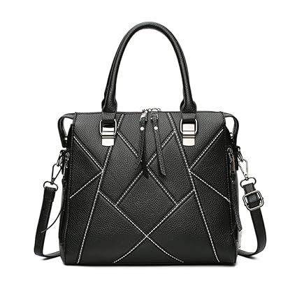 Coromose Fashion Satchel PU Leather Top Handle Satchel Tote Bag, Stitching Lichee Pattern Crossbody Bag Handbag for Women Black