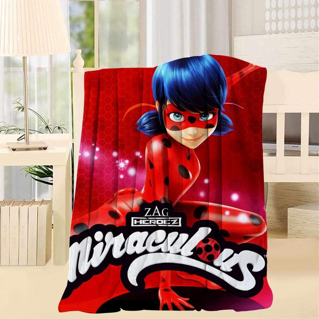 QOWMSA Warm Throw Blanket 3D Printed Miraculous Ladybug Super Lightweight Soft Fuzzy Fleece Blanket for Home/Travel/Sofa