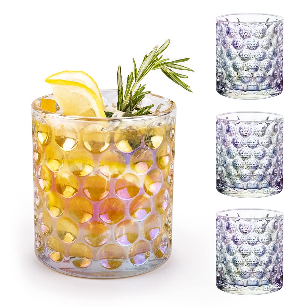 View 1 of ACASSA, Iridescent Drinking Glasses, Bubble Design Hobnail Drinking Glasses, Thick Wall Drinking Glasses, Heavy Base Drinking Glosses, Cocktail glassware, Bourbon, Whiskey, Gin and Tonic Glassware