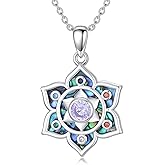 LEECCI Chakra Lotus Necklace 925 Sterling Silver Chakra Pendant Abalone Lotus Jewelry for Women