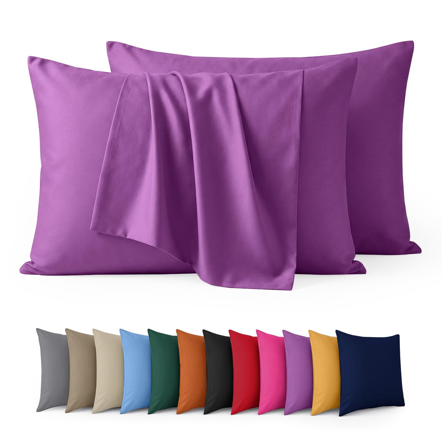 Aspire Homeware Pillow Cases 2 Pack – 100% Brushed Microfiber Purple Pillowcases Super Soft Envelope Closure Pillow Cover (50x75cm)