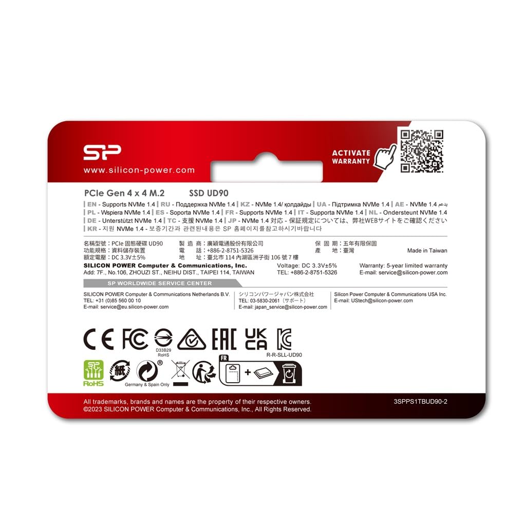 Silicon Power 2TB UD90 2230 NVMe 4.0 Gen4 PCIe M.2 SSD R/W up to 5,000/3,200MB/s Solid State Drive Compatible with Steam Deck (SU02KGBP44UD9007MM)