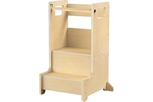 Naitesen Standing Tower Step Stool for Kids Toddler Non-Slip Sturdy Natural Wood Two Step Stools with Handles Non-Slip Pads for Child Kids Toddler Kitchen Counter Helper Bathroom Toilet Bed Potty Sink