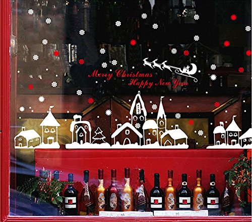 TOTOMO Christmas Window Decorations Decals - Winter Holiday Clings Stickers Snowflakes Snow Christmas Town W301 - Thumbnail 5
