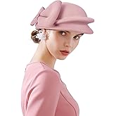 RZTA Women's Vintage 100% Wool Felt Cloche Bucket Bowler Hat Winter Vintage Bow Fedoras Church Derby Fascinator Hat
