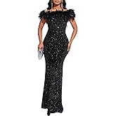 Cololura Women Elegant Sexy Sequin Off Shoulder Mermaid Bodycon Cocktail Evening Party Maxi Dress