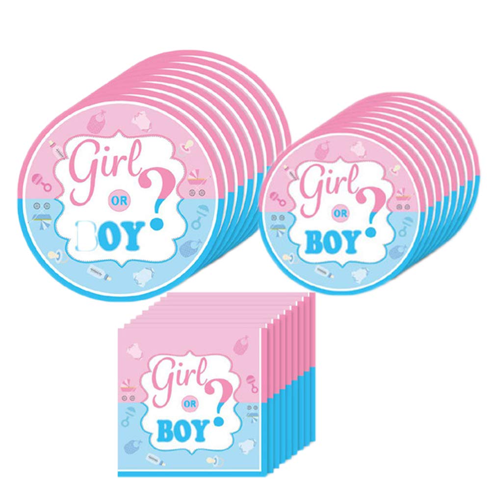 Gender Reveal Party Supplies Plates and Napkins Set, Baby Shower, Children\'s Party Boy or Girl Pink & Blue Birthday Party