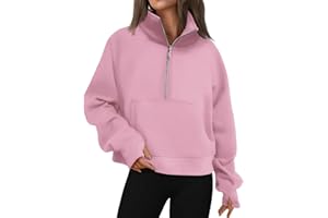 FEUNU Sweatshirts for Women Half Zip Cropped Pullover Tops Fleece Quarter Zipper Hoodies Casual Long Sleeve Sweatshirts