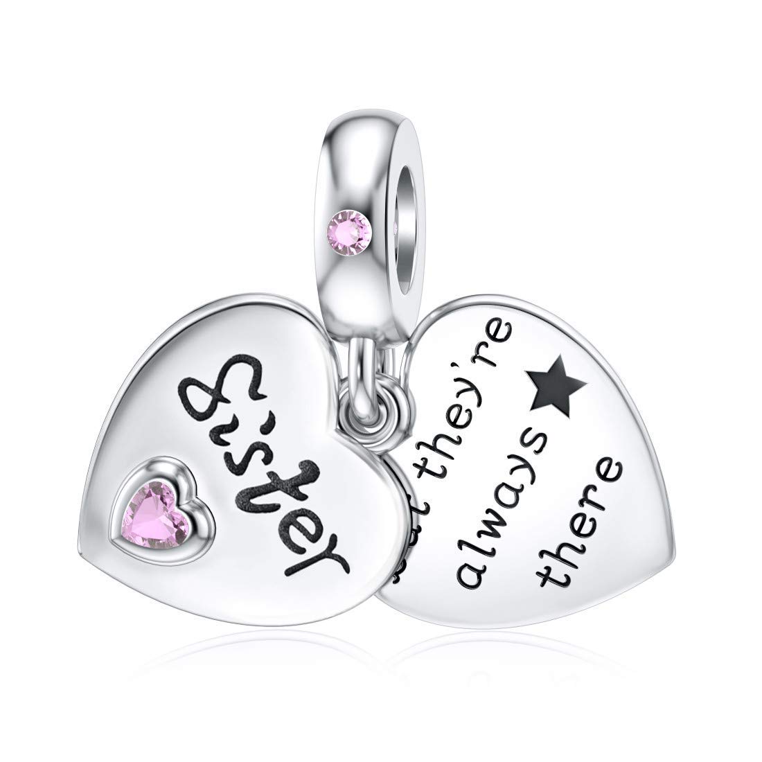 Love Sister Charms Sterling Silver Heart Dangle Charms for Pandora Charm