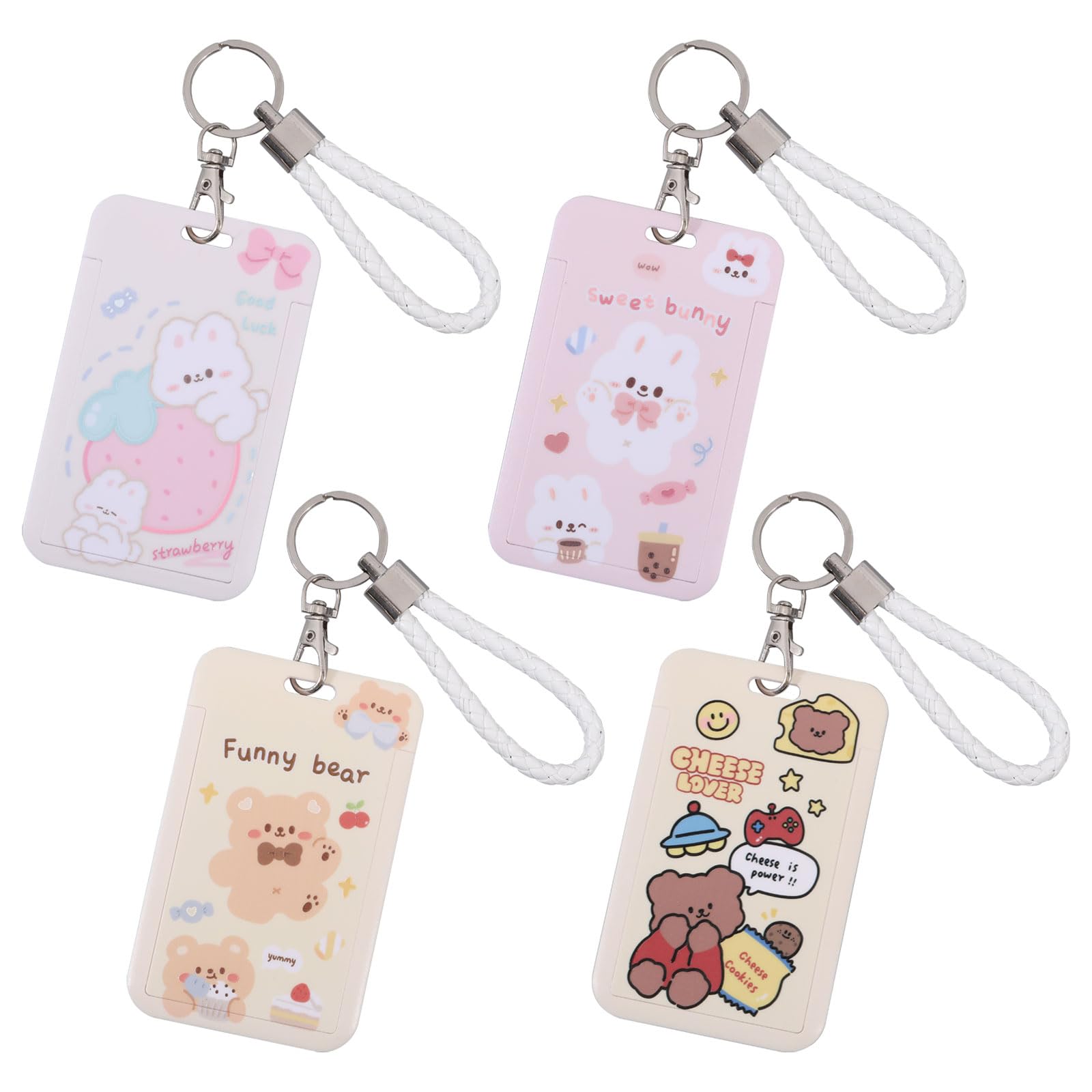 CHGCRAFT 4 Pcs Cartoon Photocard Holder with Keychain Protective Photo Sleeves, for ID Bus Card Pendant Keychain Daily Stationery Accessories Gifts
