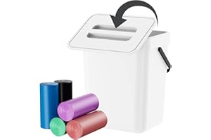 CXGFVRE 0.8 Gallon/3L Compost Bin Kitchen, Bring 5 Rolls (100) of Garbage Bags, for Use on Countertops or Under Sinks, Hanging Trash Can with Lid, for Cupboard/Bathroom/Bedroom/Office/Camping(White)