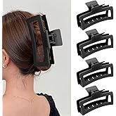 ZYTJ 5 Inche Black Extra Large Claw Clips for Thick Hair and Long Hair, 4 Pack Xl Jumbo Claw clips, Oversized Matte Non-slip Rectangle Hair Clips for Women, Big Strong Hold Jaw Clip