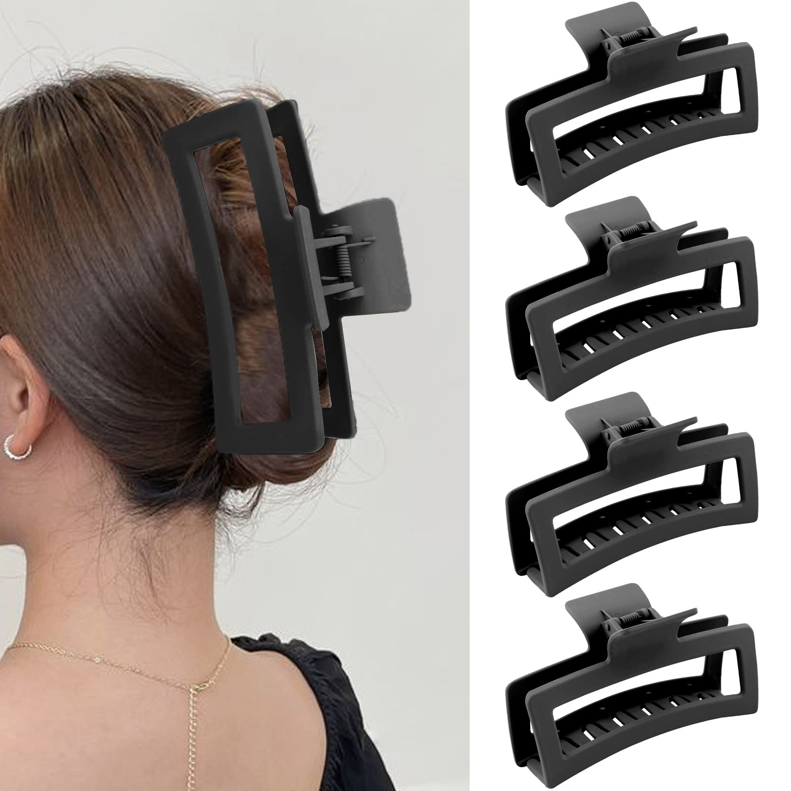 View 1 of ZYTJ 5 Inche Black Extra Large Claw Clips for Thick Hair and Long Hair, 4 Pack Xl Jumbo Claw clips, Oversized Matte Non-slip Rectangle Hair Clips for Women, Big Strong Hold Jaw Clip