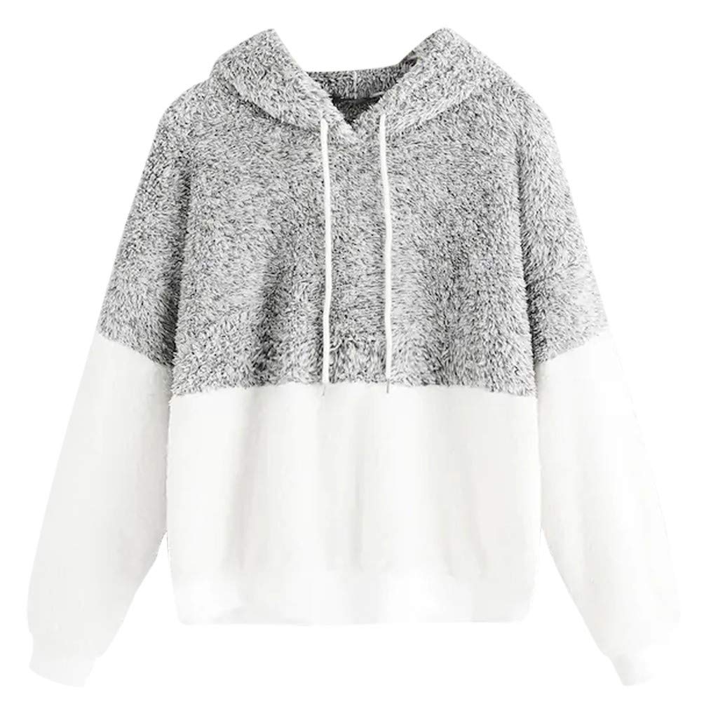 Womens Patchwork Teddy Bear Hoodie Long Sleeve Teddy Hoody Soft