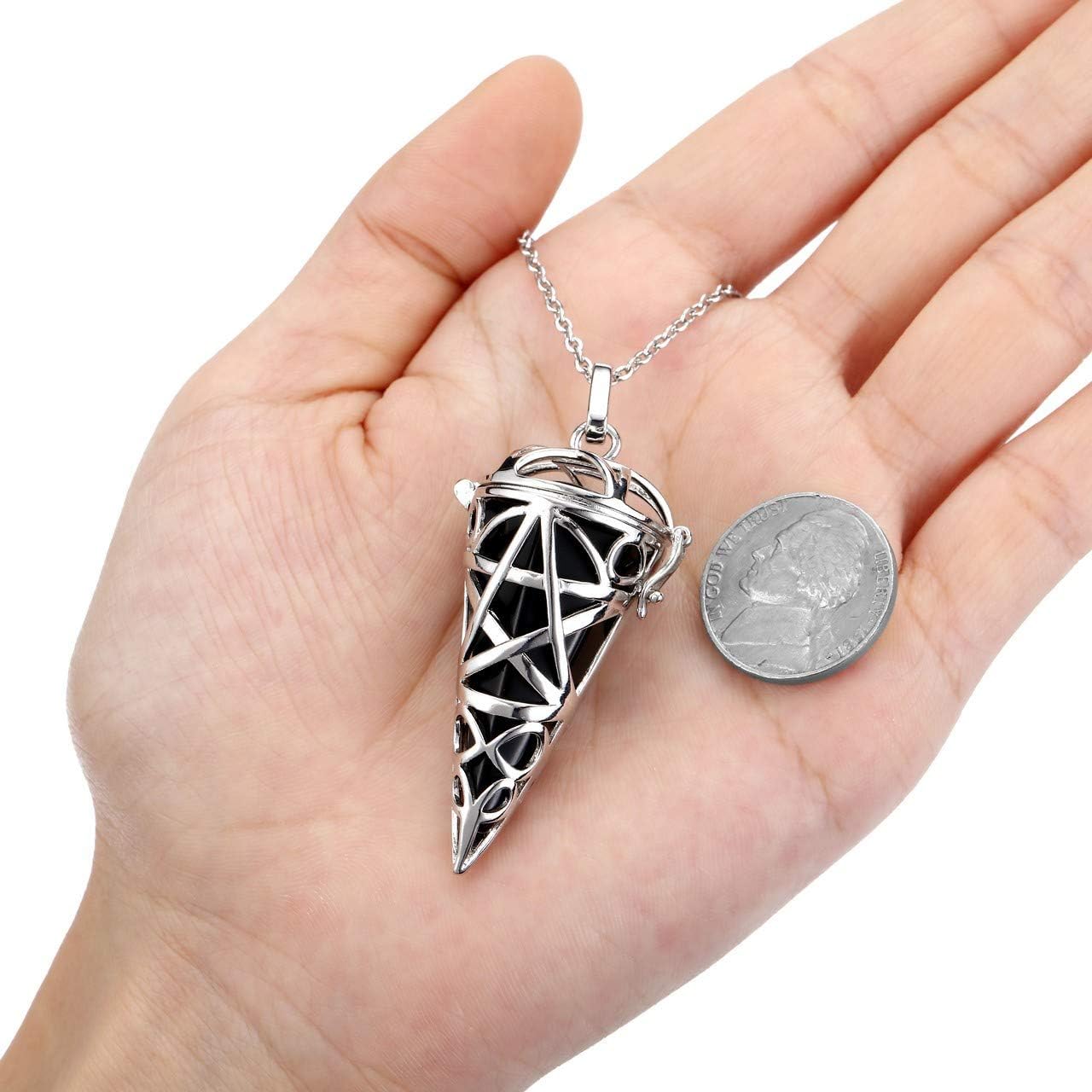JOVIVI Black Obsidian Reiki Healing Crystal Locket Pendant Necklace Gemstone Hexagonal Pointed Pendulum Dowsing Divination Jewellery for Women - Image 5