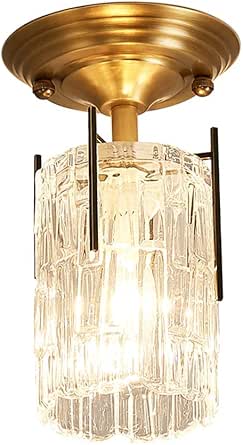 Antiguo pasillo de luz de techo de latón pulido con pantalla de cristal